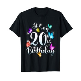 Its My 20th Birthday Shirt Colorful Butterfly Happy Birthday T-Shirt