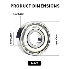 Pack of 20 608 Zz Ball Bearings, Ball Bearings, 8 x 22 x 7 mm, Bearing, 608zz Metal Double Shielded Miniature Deep Groove Ball Bearings for DIY, Lathes, Motors, 3D Printers, Milling Machines, Various