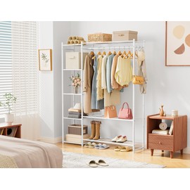 Wardrobe Closet,Portable Clothes Rack with 4 Tiers Shelves,Freestanding Closet Organizers and Storage System with Hanging Rods,Steel Clothing Rack Suitable for Cloakrooms,Bedrooms,Entrances,etc.White