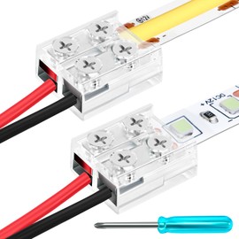 RGBZONE 15 Pcs 2 Pin 10mm LED Strip to Wire Connectors Transparent Gapless Solderless LED Connector with Screwdriver for 12V 24V COB/SMD Single Color LED Light Strips