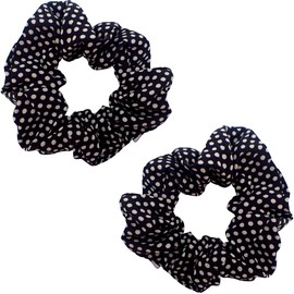Topkids Accessories 2pc Pattern Scrunchies for Girls and Women, Hair bobbles for Women, Hair Scrunchies, Hair Accessories, Elastic Hair Ties, Elastic Hair Bands, Hair Elastics (Black Dots)