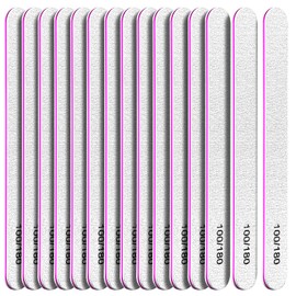 FANDAMEI 15pcs 100/180 Nail File, Double Sided Emery Boards for Nails, 100 180 Grit Nail Boards Gel Nail Files and Buffer Professional, Fingernail Files Manicure Tools for Home & Salon Use, Straight