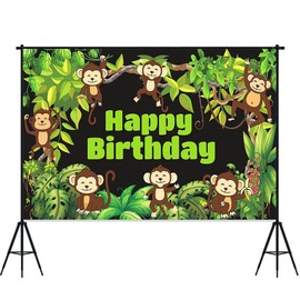 Monkey Banner,Birthday JungleTheme Party Banner for Boys 150x100cm Outdoor Tropical Jungle Safari Photography Background Supplies Large Wall Backdrop Room Decorations