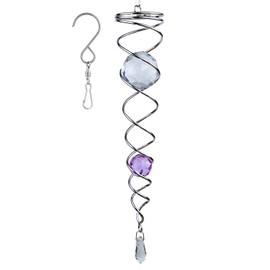 12 inch Gazing Ball Spiral Tail, Prefdo Stainless Steel Wind Spinner Stabilizer with 2 Glass Balls Prism and Hanging Swivel Hook for Outdoor Yard Garden Decoration(Purple)