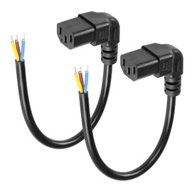 CERRXIAN 2 Pack 1 Foot 90 Degree Up IEC 320 C13 Female 3 Pin with Stripped Open Wiring Heavy Duty Replacement C13 to Blank Wire Power Supply Cable Open Pigtail Cable