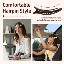 Flat Hair Claw Clips - 6 Pack Ergonomic Curved Hair Claw Clip Accessories, Flower Hair Clips and Flat Clips, 2 Style Beach Tropical Party Strong Hold Jaw Hair Clips for Lying