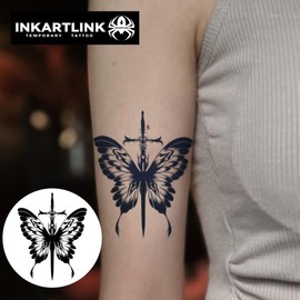 INKARTLINK Jagua Tattoos Set of 2 2 Weeks Long Lasting Waterproof Tattoo Stickers for Men Women Trendy Women Semi Permanent Disappearing Tattoos Wrist Arm Back Hand Leg Abdomen Clavicle Butterfly