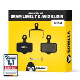Performance Brake Pads for Avid Elixir 1-9 & SRAM Level T & TL Brake Systems I Organic I 1 Pair I Strong Braking Power & Durable I Gorilla Bikes Disc Brake Pads for MTB & E-Bike