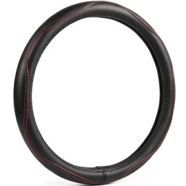 PJBTYZ High-Grade Black Genuine Leather Steering Wheel Cover for Men Women，Real Cowhide Leather Steering Wheel Cover for Cars,Universal 14.5-15 inch Steering Wheels