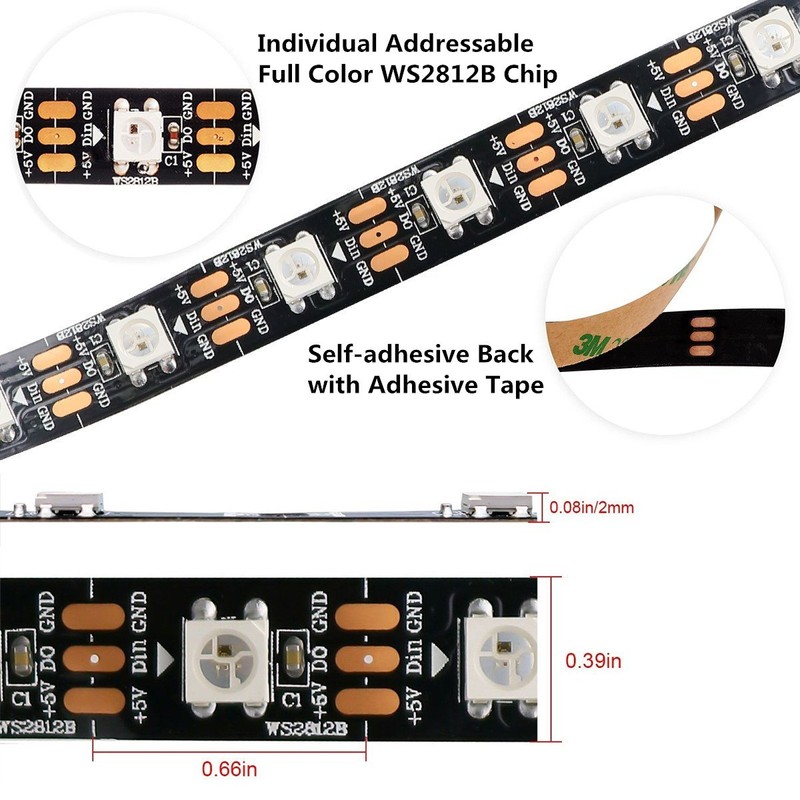 WESIRI WS2812B LED Strip Lights 16.4ft 5M WS2812B 300LEDs Programmable