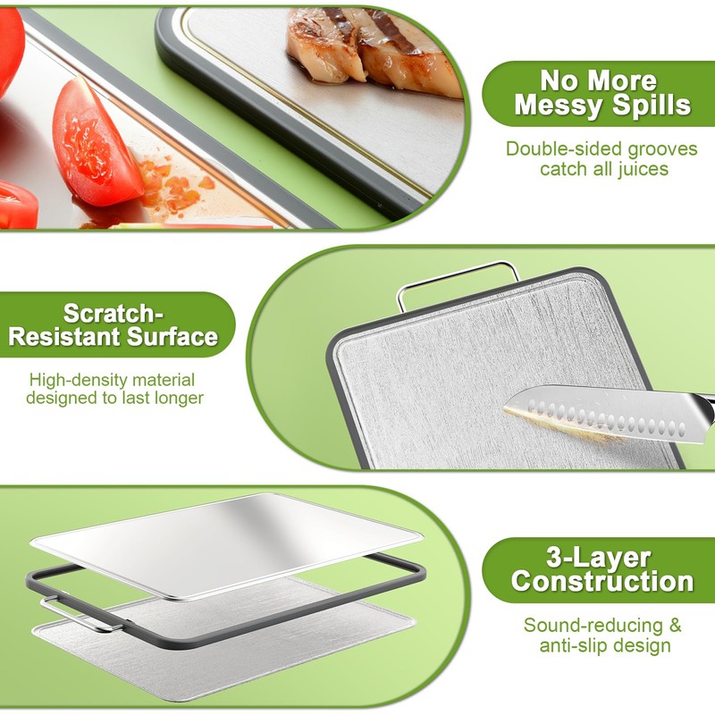 ANYZONE Stainless Steel Cutting Board for Kitchen, 17" x 11"