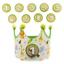 Crown for First Birthday Jungle Baby Toddler - Birthday Crown Fabric Boy Girl Interchangeable Numbers 1 to 9 - Original Baby Gift - Fabric Party Hat for Children, Selva