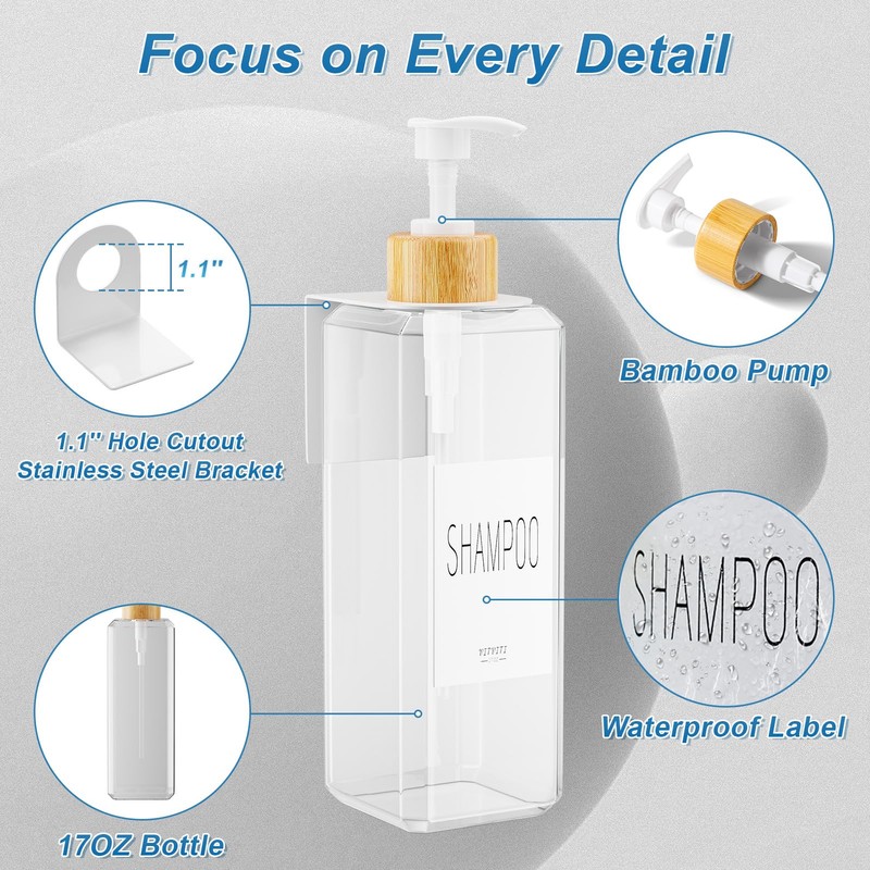 VITVITI Shampoo and Conditioner Dispenser, 17OZ Refillable Shower Soap Dispenser