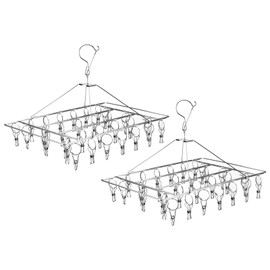 KEILEOHO 2 Pack 16 x 12 Inches Clothes Drying Rack, 72 Clips Stainless Steel Clip and Drip Hangers, Wind-Proof Clothes Hanger Rack Laundry Accessories for Towels, Bras, Underwear, Silver