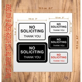 Set of 5 Premium Vinyl No Soliciting Sign for House - Small No Soliciting Sticker for Doorbell, Waterproof No Soliciting Decal for Glass Door, 2pcs - 3x2 Size & 3pcs - 2x1.5 Size
