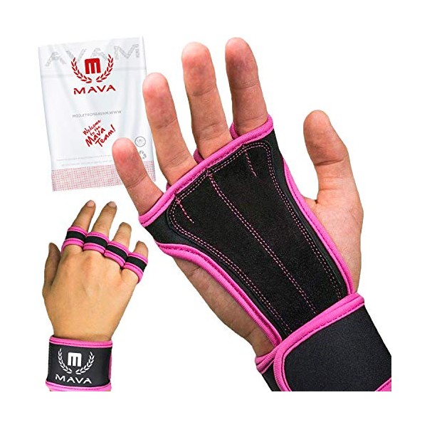 Mava Sports Workout Gloves with Wrist Wraps Support and Full Palm Leather Padding - Perfect for Weight Lifting, Cross Training, Pull Ups, WOD and Powerlifting for Men and Women (Pink)