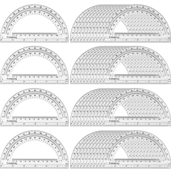 Coopay 48 Pack Plastic Protractors Clear Protractor Student Math Protractor Set 180 Degrees for Angle Measurement, 6 Inches