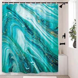 LIVETTY Mint Green Abstract Shower Curtain 200×200cm with 12 Hooks Mint Light Green Shower Curtain Turquoise Teal Fabric Bathroom Curtain Washable Quick-Drying