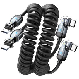 AUFU Cable USB C a USB C de 3 pies (paquete de 2), doble rotación de 180°+360°/cable USB C en espiral para cargador de coche/coche USB C/tipo C a tipo