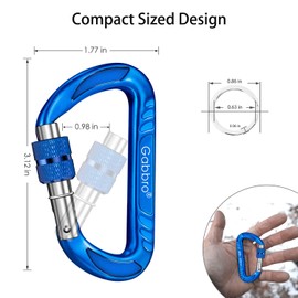 Gabbro Carabiner Clips Heavy Duty 12kN (2697 lbs), | Locking, 3.2 Inch, Aluminum, Lightweight, 2 Pack | for Hammock, Hiking, Camping, Water Bottle, Dog Leash Harness, Keychains