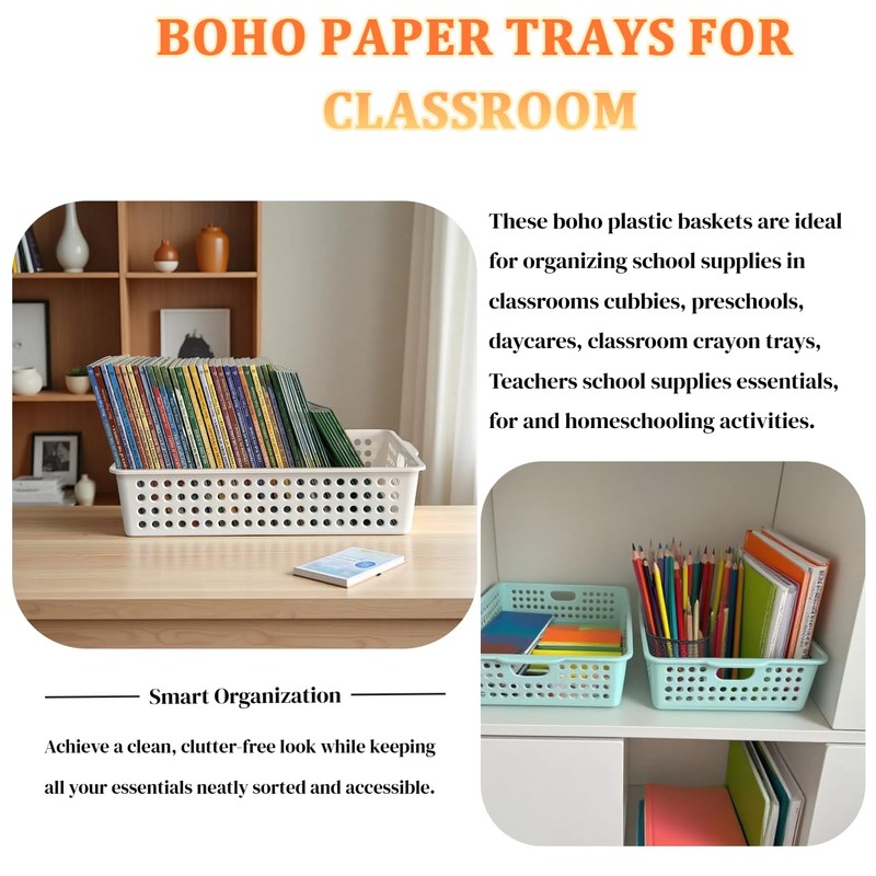 6 Pack Plastic Turn in Paper Trays for Classroom, Storage