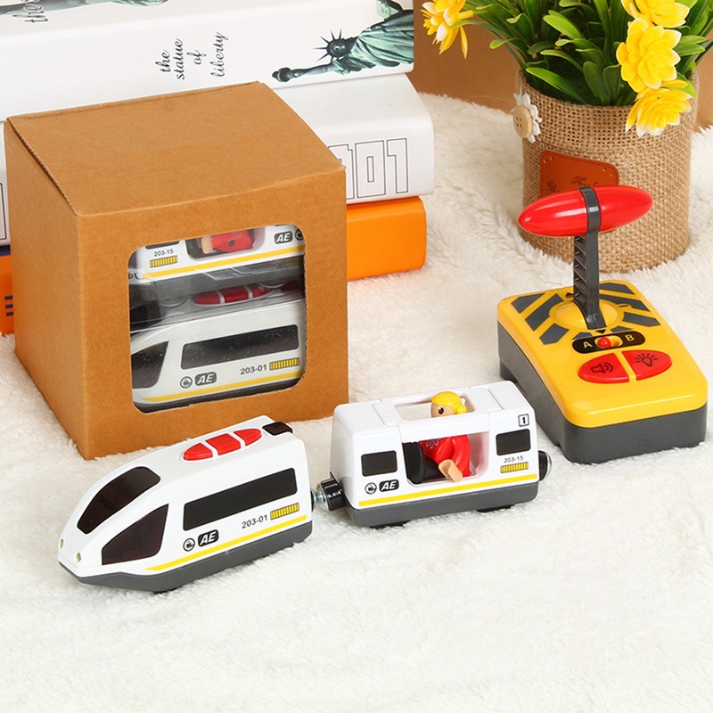 Remote Control Electric Train Toy Compatible with Wooden Track Car