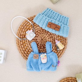 Novadex Doll Clothes for 17cm Dolls, Soft Knit Hat, Cozy Overalls, Camera, Bottle & Cute Accessories (No Doll) (Blue)