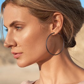 Gacimy Large Black Hoop Earrings for Women 14K Black Plated, 925 Sterling Silver Post Hoops for Women, 60mm Large Earrings