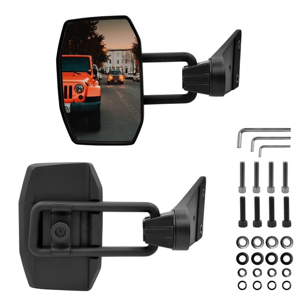 Upgraded Anti-shake Door Off Mirrors Fit for 1996-2018 Jeep Wrangler JK JKU TJ TJU, 360 Degree Rotatable Doorless Side View Mirrors, Easy to Install Accessories