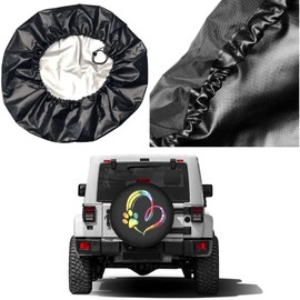 FeHuew Tie Dye Colorful Dog Paw Heart Spare Tire Cover 17 inch Waterproof Dust-Proof Universal Spare Wheel Tires Covers Fit for Jeep,Trailers, RV, SUV,Many Vehicle Diameter 31”-33”