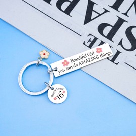 UVIBEW Sweet 16 Gifts for Girls 16th Birthday Gifts for Girls Keychain 16 Year Old Girl Gift for Daughter Sister Happy Birthday Sister Sweet Sixteen Party Decorations for Women Friends Christmas Gift