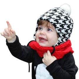 Jan & Jul Baby Boy Winter Earflap Beanie Hat (S: 3-9 Months, Houndstooth)