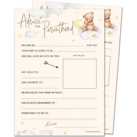 20 x Unisex Baby Advice Cards for Parenthood - Baby Shower Game – Neutral Teddy Bear Design with Winner Certificate - Made in The UK
