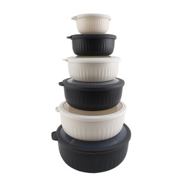 COOK WITH COLOR Prep Bowls with Lids- Wide and Deep Nesting Plastic Small Mixing Bowl Set with Lids, 12 Piece Set - Wide Bowls, Speckled Black