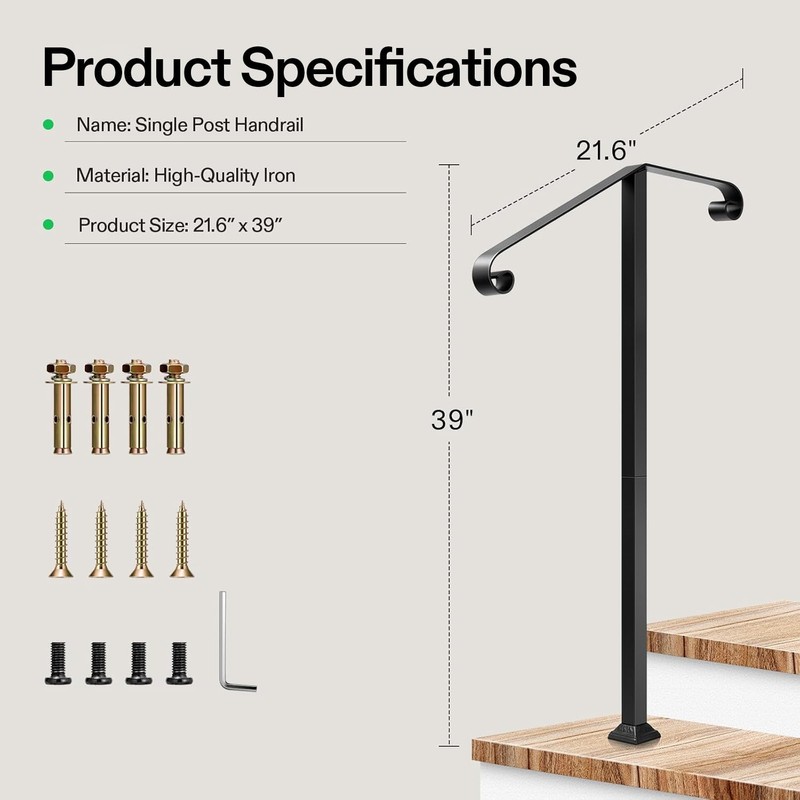 VIVOSUN Outdoor Handrail, 2 Step Stair Handrail, 22" x 39"