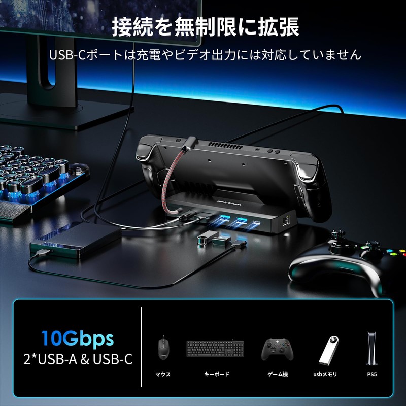 WAVLINK 4K USB-C Docking, 6-in-1 Docking Station for Steam Deck/ROG,