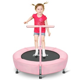 BCAN 36'' Mini Folding Ages 2 to 5 Toddler Trampoline with Handle for Kids, Indoor/Garden Toddlers Trampoline with Super Safe Cover for Toddlers, Pink