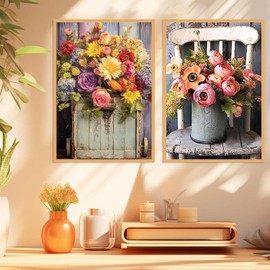 Mowana Diamond Art Kits for Adults - Flowers Diamond Painting Kits for Adults Beginners, 5D DIY Round dots Full Drill Gem Art DIY Crafts for Home Wall Decor and Gifts 2 Pack 12x16inch