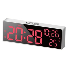 SonoYU Digital Alarm Clock, Bedside Desk Table Clock, Alarm Clock for Bedroom with DST/Temperature/Snooze-12/24H, for Deep Sleepers Kids Home Office, White(Red Light)