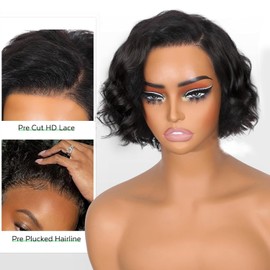 Lady Miranda Short Curly Wigs for Black Women 13x4 Lace Front Bob Wigs Human Hair 8 Inches Wear and Go Glueless Wigs Human Hair Pre Plucked Pre Cut Short Curly Bob Wig for Black Women