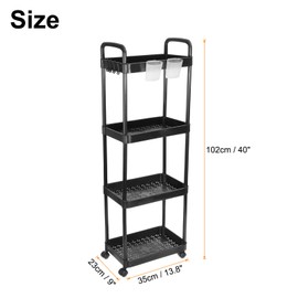 uxcell Slim Storage Cart, 4 Tiers Bathroom Storage Organizer, Rolling Utility Cart, Mobile Shelving Unit Slide Out Storage Cart for Bathroom, Kitchen, Black