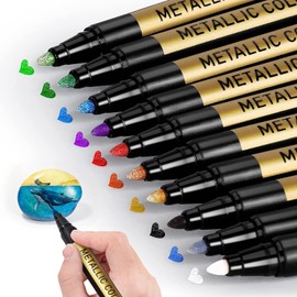 Spardar Plumones Metalicos, 10 pcs Plumones de Acrilico para Papel Negro,Punta Media de 2 mm, Ideales para Pintura Rupestre, Papel Negro, Tarjetería, Scrapbooking, Álbum de Fotos DIY