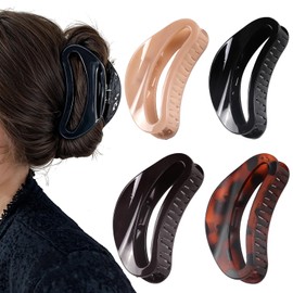 Ello 4 PCS Hair Claw Clips - Claw Clips for Women - Large Claw Clip for Thick Thin Curly and All Type of Hairs - Curved Clips with Strong Jaws for Girls, Ladies