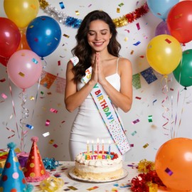 It's My Birthday Sash, White Satin for Girls and Women