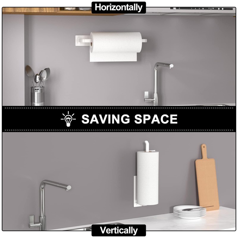 Paper Towel Holder - Self-Adhesive or Drilling, White, Upgraded Aluminum