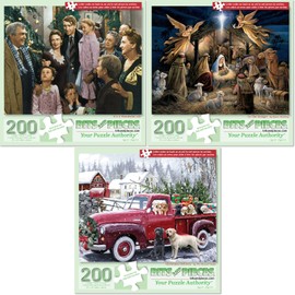 Bits and Pieces - Value Set of (3) 200 Piece Jigsaw Puzzles for Seniors - Each Puzzle Measures 15" x 19" - 200 pc Large Piece Christmas Jigsaws by Various Artists