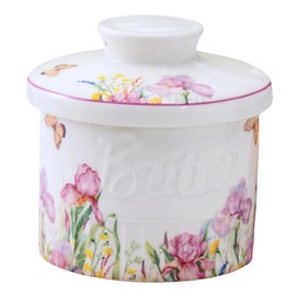 HAN SHENG Ceramic Butter Dish with Lid Butter Crock Butter Keeper Butter Container Butter Holder with Floral Decor Home Kitchen Gift Butter Storage