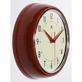 Infinity Instruments LTD. Retro 15 inch Mid Century Modern Kitchen Diner Wall Clock Quartz Movement Retro Wall Clock Decorative (Red)