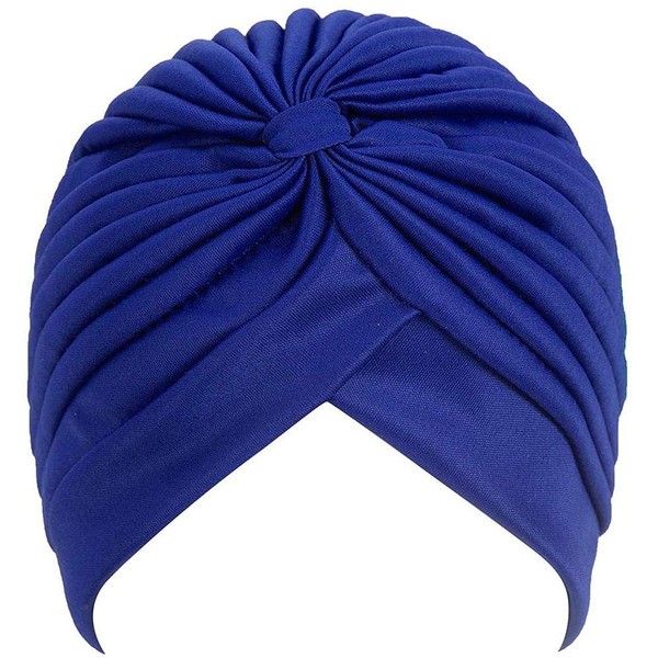 Unisex Turban Hat, Vintage Polyester Pleated Head Wrap Headband Cross Twist Arab Hair Wrap Chemo Turban Headwear Royal Blue