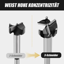 Forstner Drill Bit 38 mm Wood, Wood Drill Bit with Round Shank, Forstner Drill Bit for Wood, Chipboard, Fibreboard
